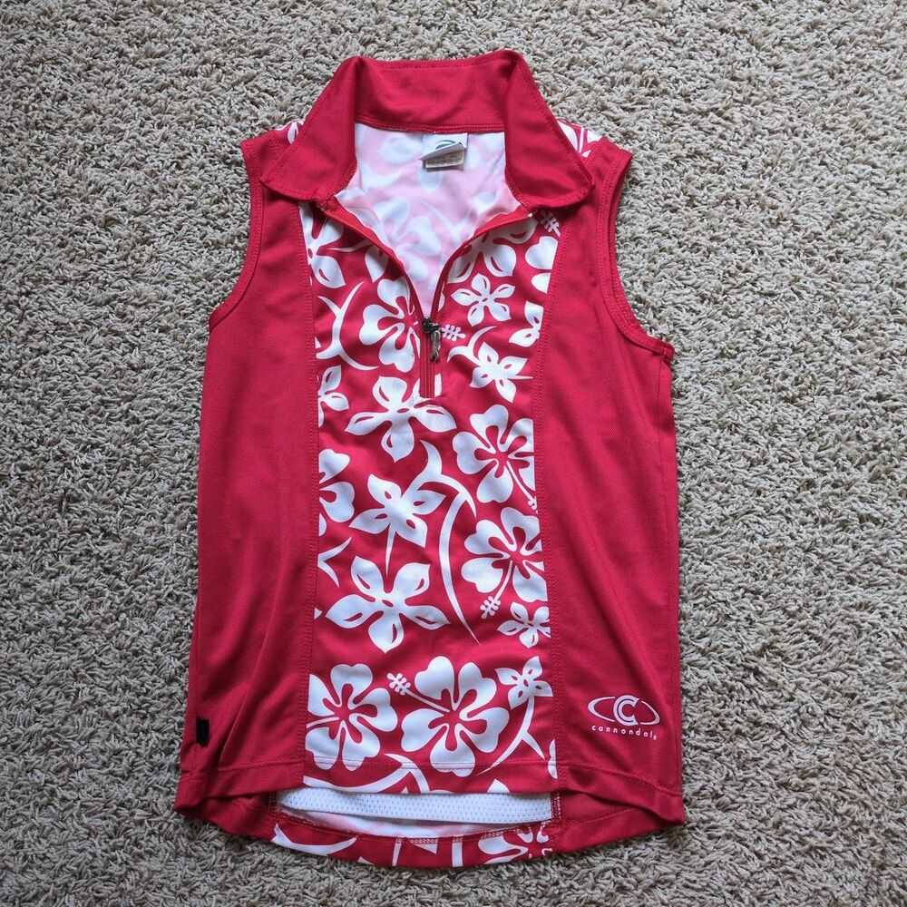 Vintage Cannondale Women's Red and Pink Jersey Size S